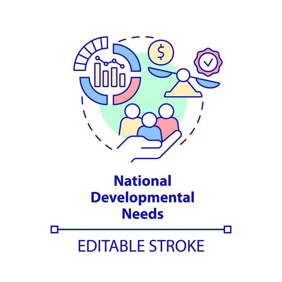 National developmental needs concept icon. Principle of budget planning abstract idea thin line illustration. Isolated outline drawing. Editable stroke. vector