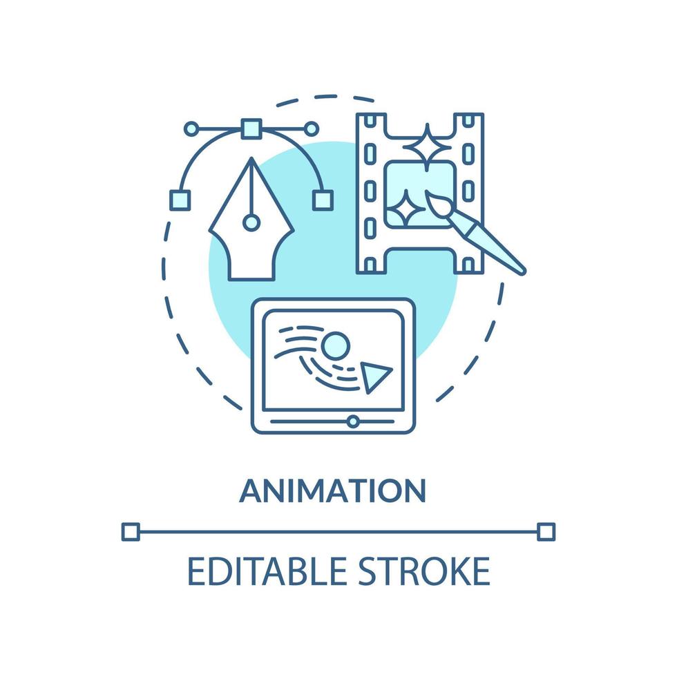 Animation turquoise concept icon. In demand skill for freelancing abstract idea thin line illustration. Storyboards. Isolated outline drawing. Editable stroke. vector