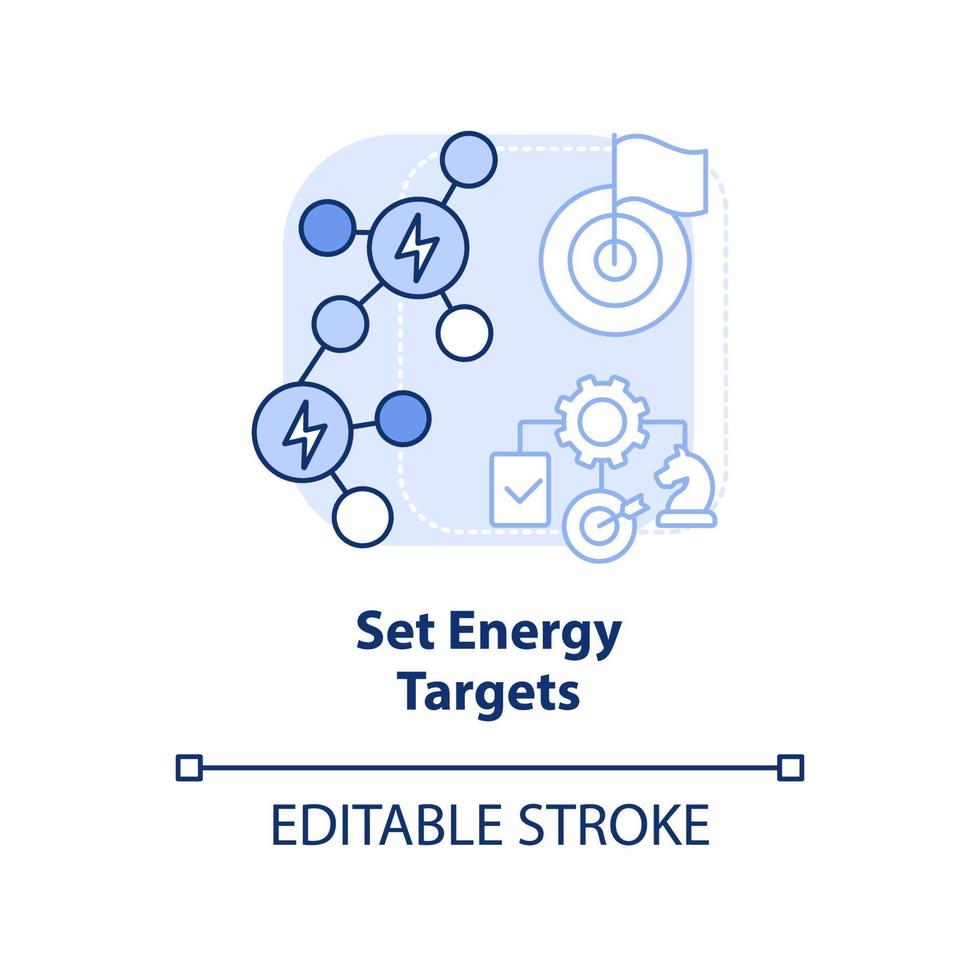 Set energy targets blue light concept icon. Energy strategy abstract idea thin line illustration. Business objectives. Isolated outline drawing. Editable stroke. vector