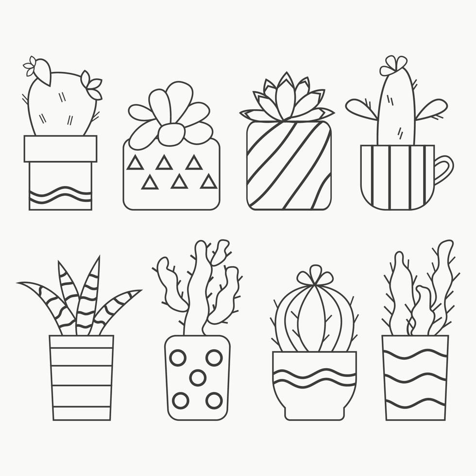 conjunto de cactus y suculentas aislados dibujados a mano. vector