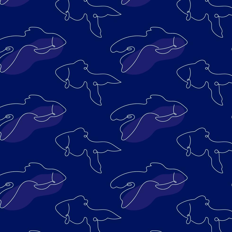 Blue fish outline. Vector seamless pattern. background