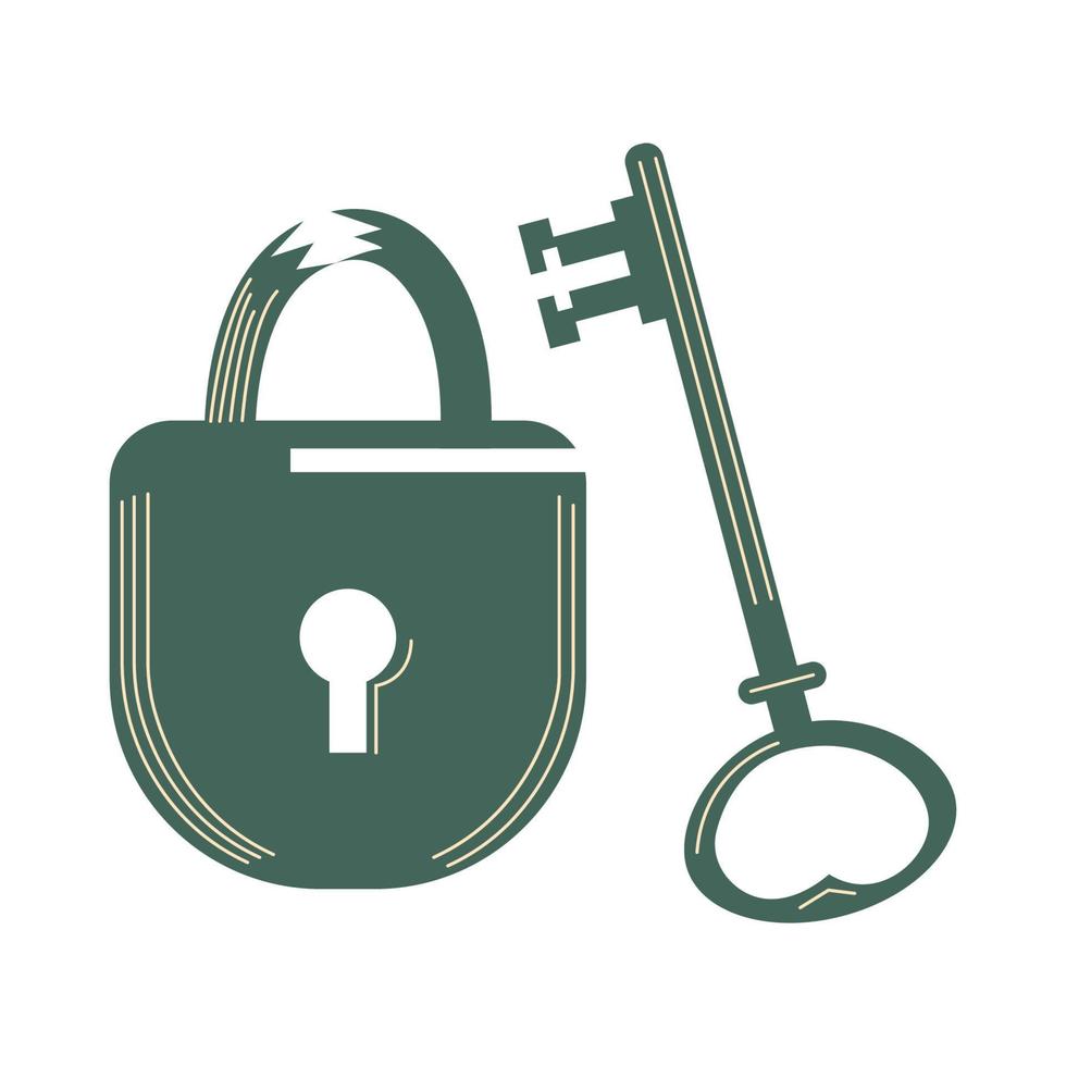 flat illustration of padlock and key vector icon, security sign symbol. vector illustration