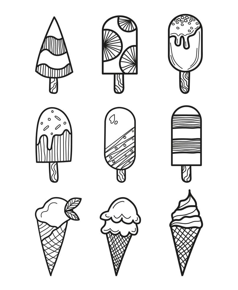 Set of isolated ice cream doodle. vector