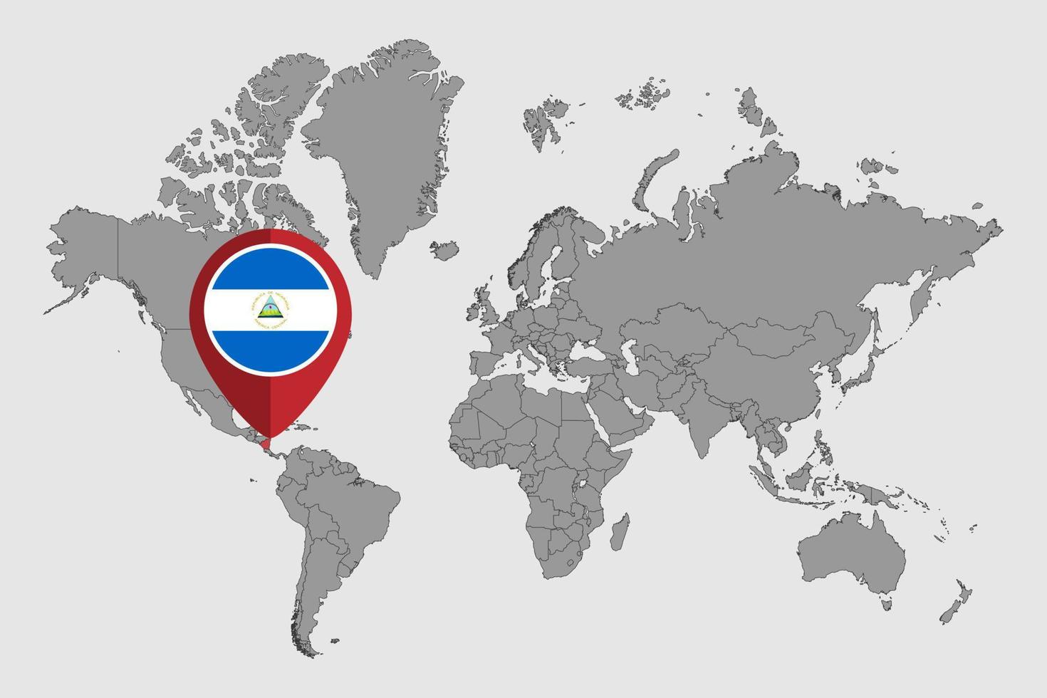 pin mapa con bandera de nicaragua en el mapa mundial. ilustración vectorial vector