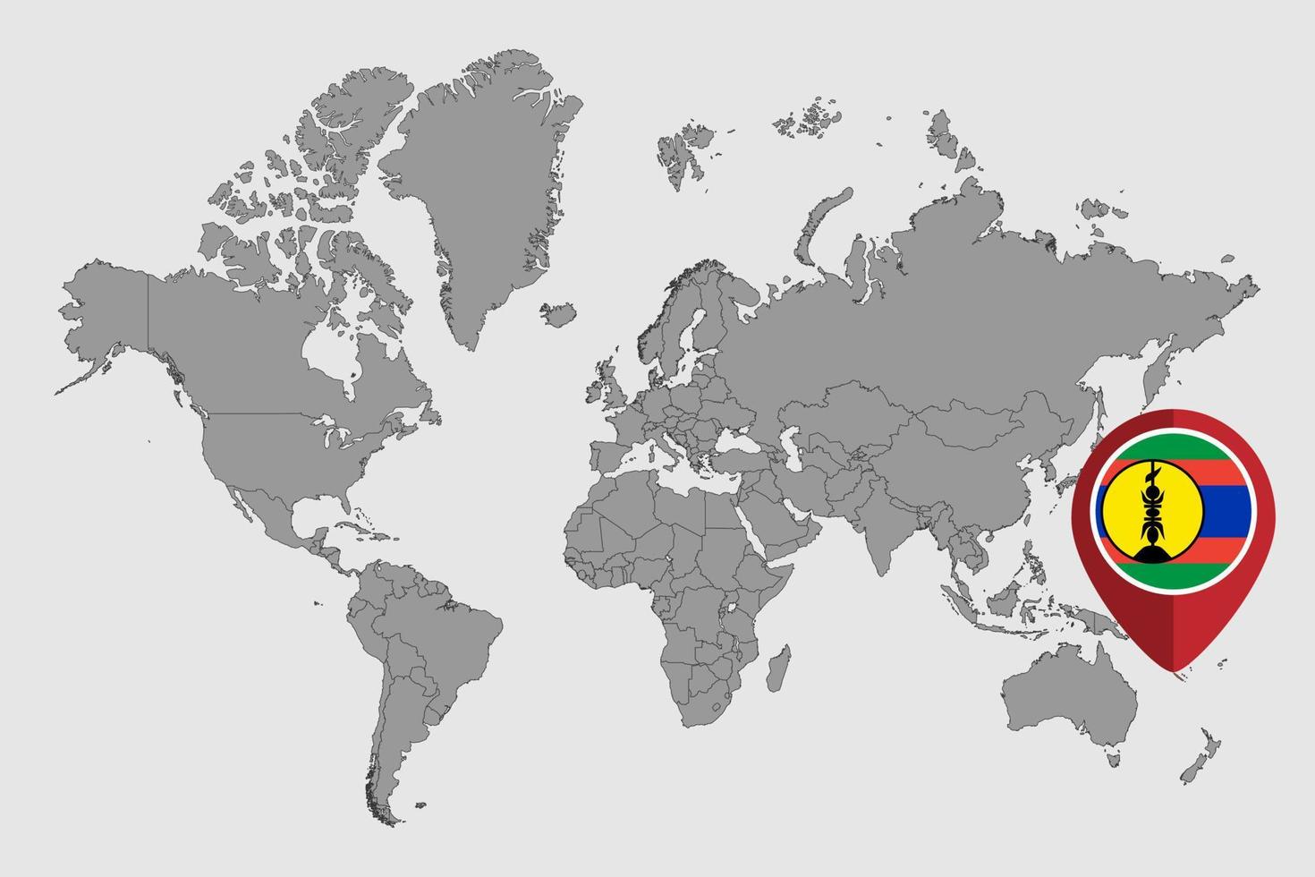 Pin map with New Caledonia flag on world map. Vector illustration.