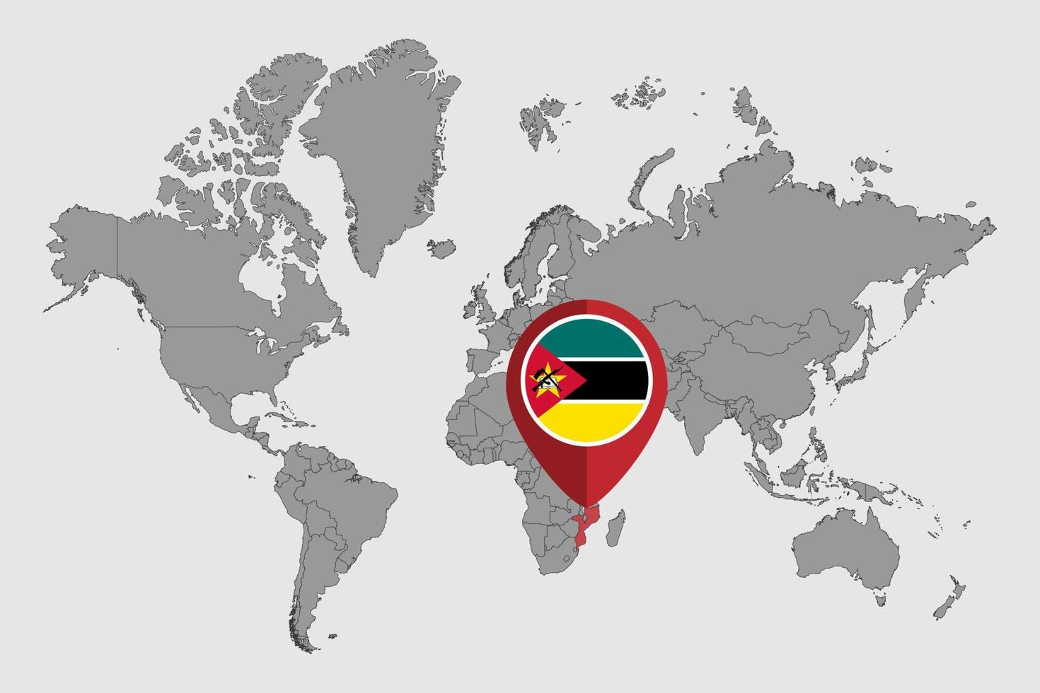 Pin map with Mozambique flag on world map. Vector illustration.