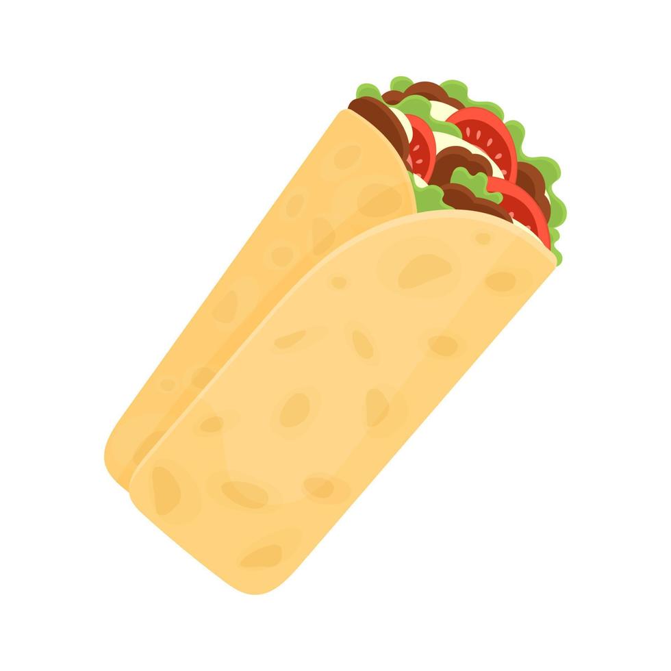 Burrito cartoon vector isolated illustration. Mexican cuisine