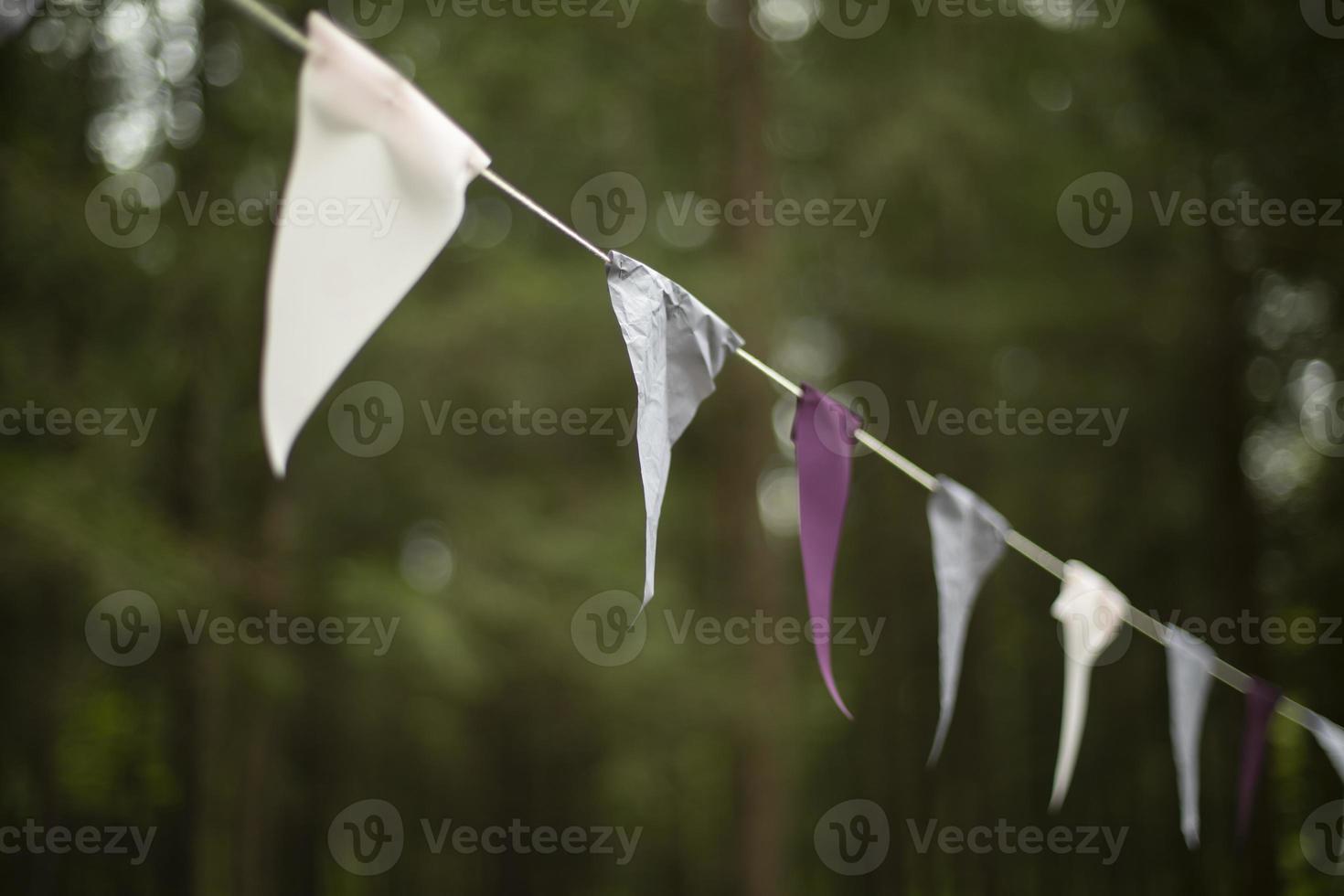 Flags on rope. Flags in row hang on string. photo