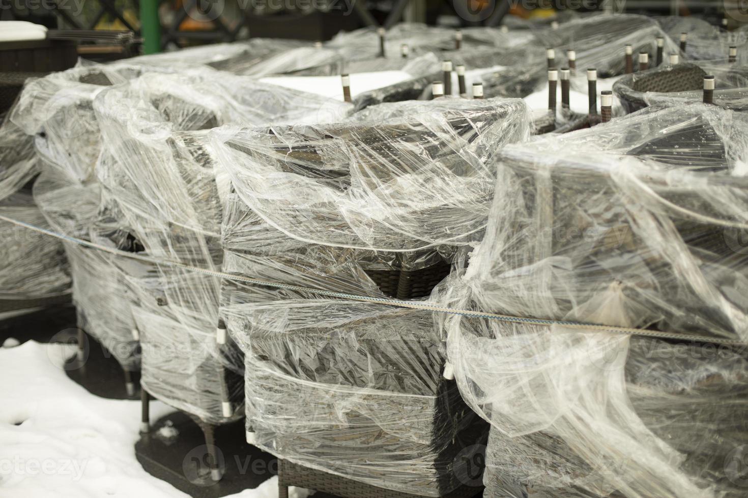 Chairs in film. Preparation for transportation of furniture. photo