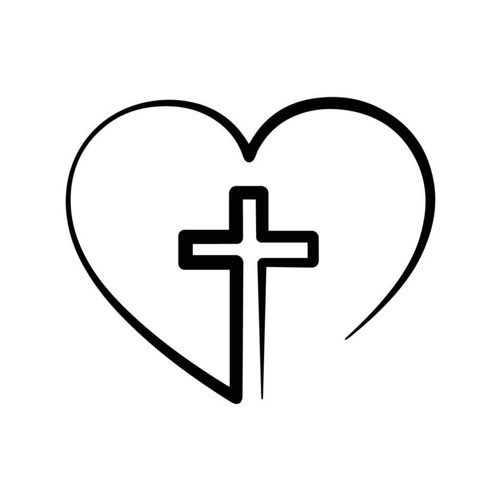 cross with heart vector white background