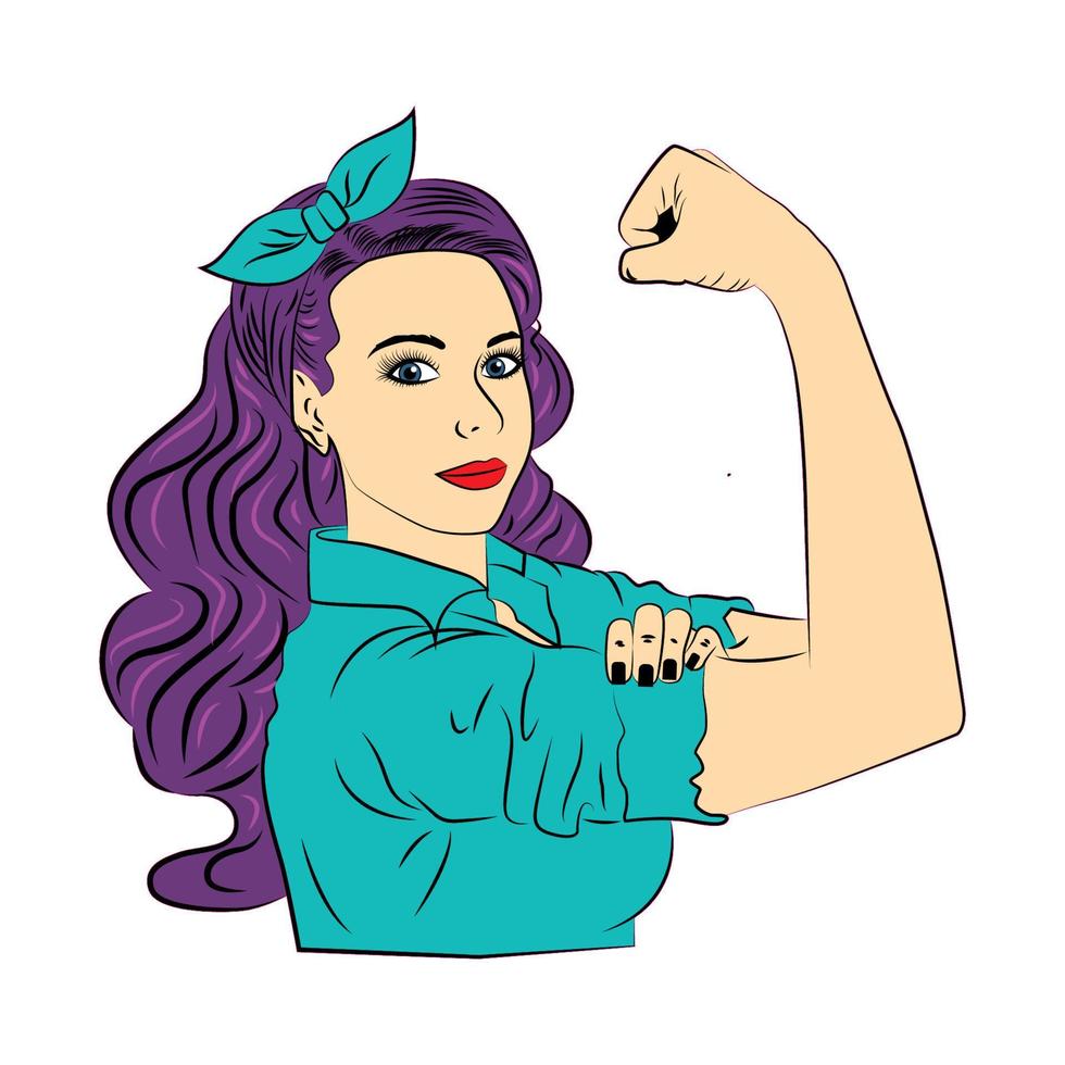 strong girl female power, woman rights, protest, feminism. Vector