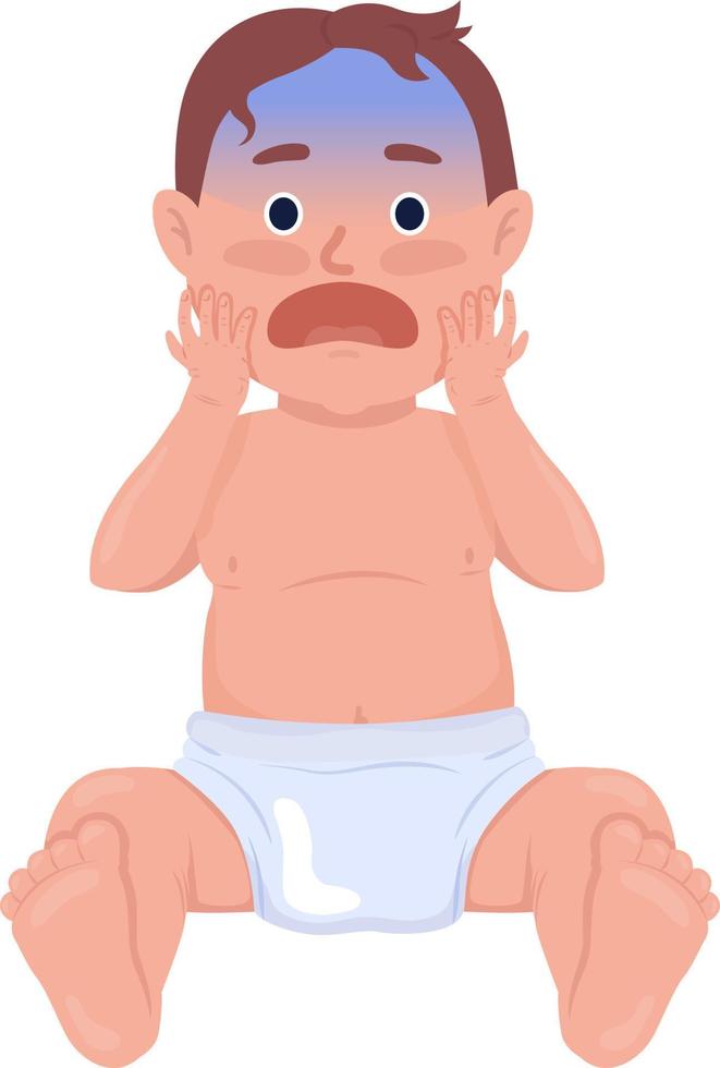 Scared baby boy grimacing semi flat color vector character