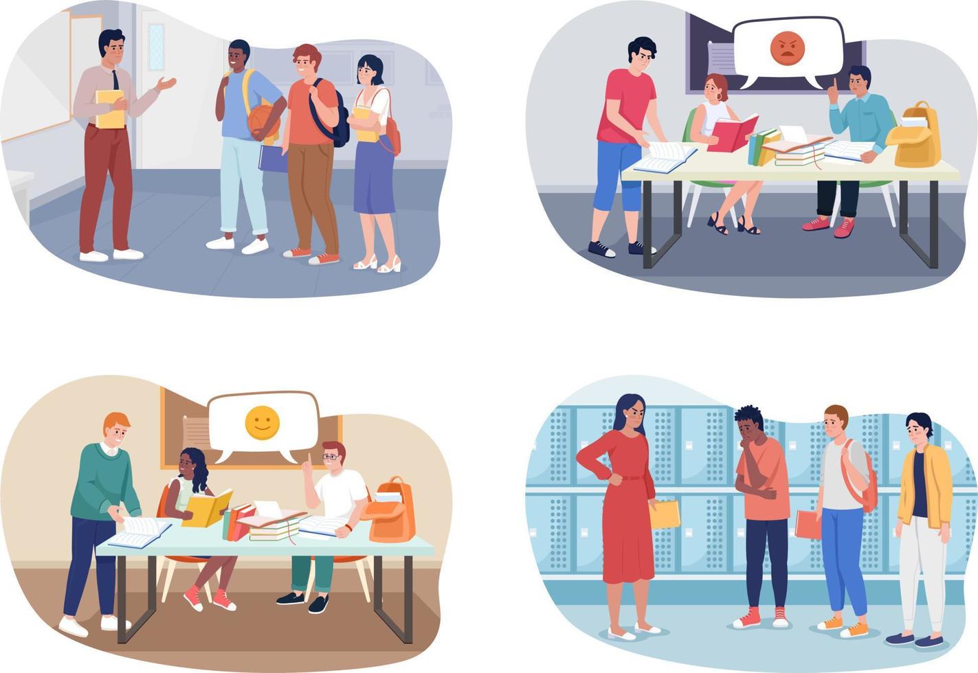 Education process 2D vector isolated illustration set