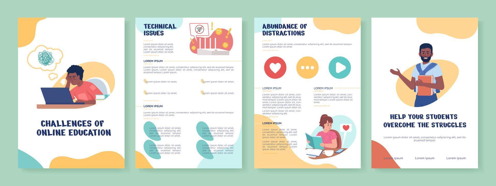 Online education challenge flat vector brochure template. Booklet, leaflet printable flat color designs. Editable magazine page, reports kit with text space