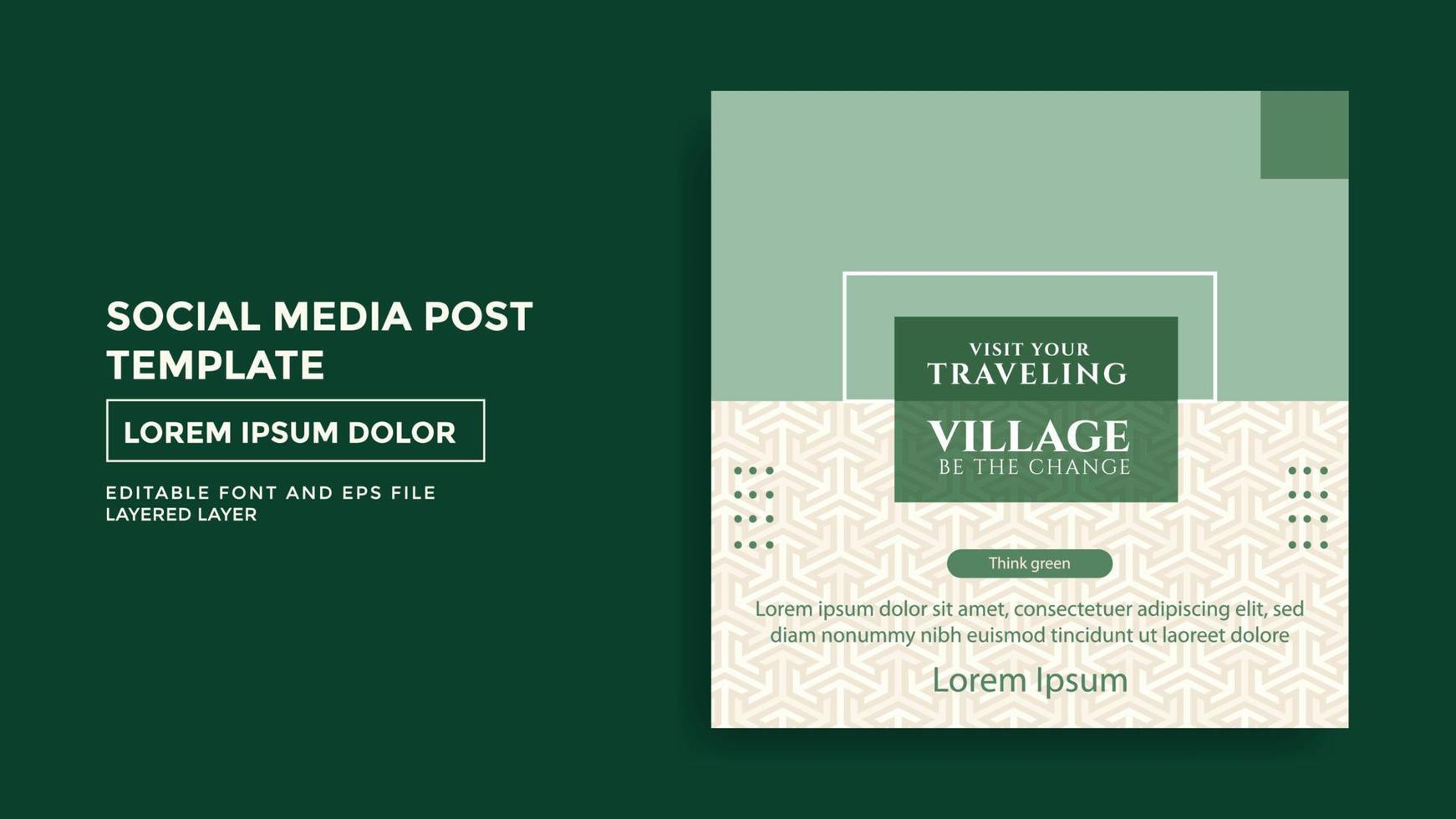 tourist village travel theme social media post template vector