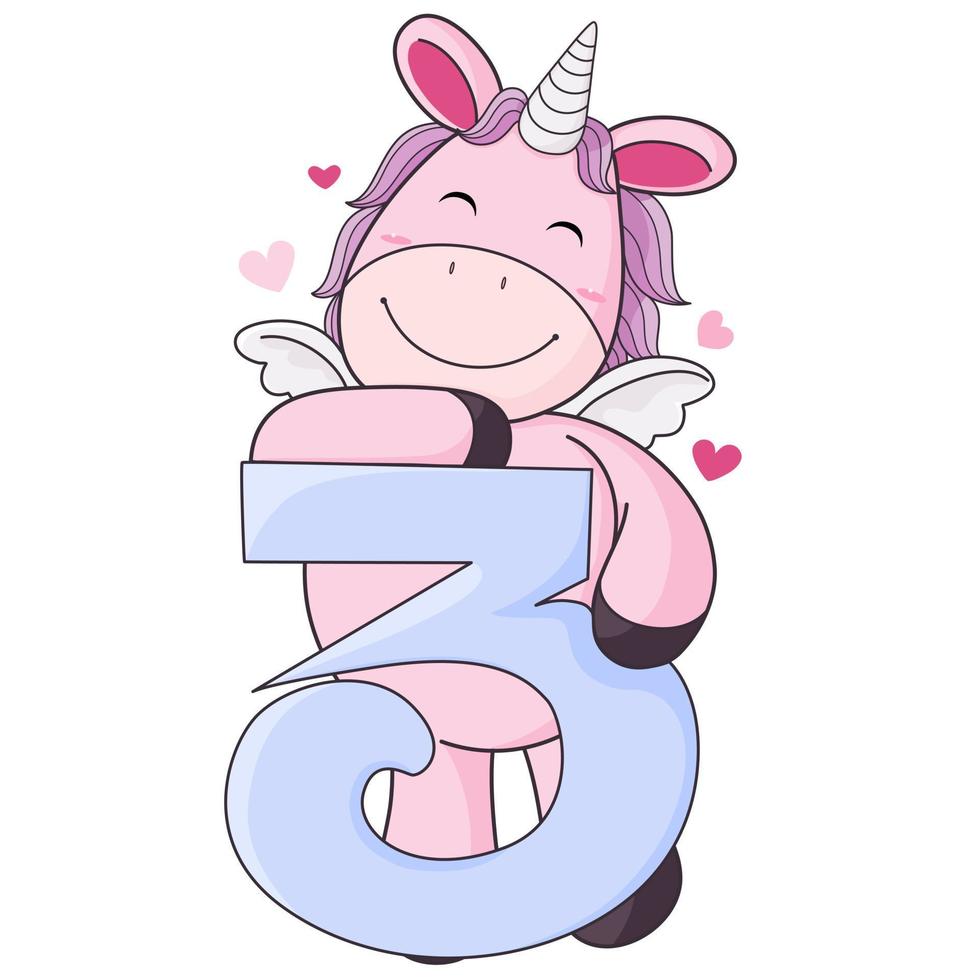 Unicorn with Number 3 vector
