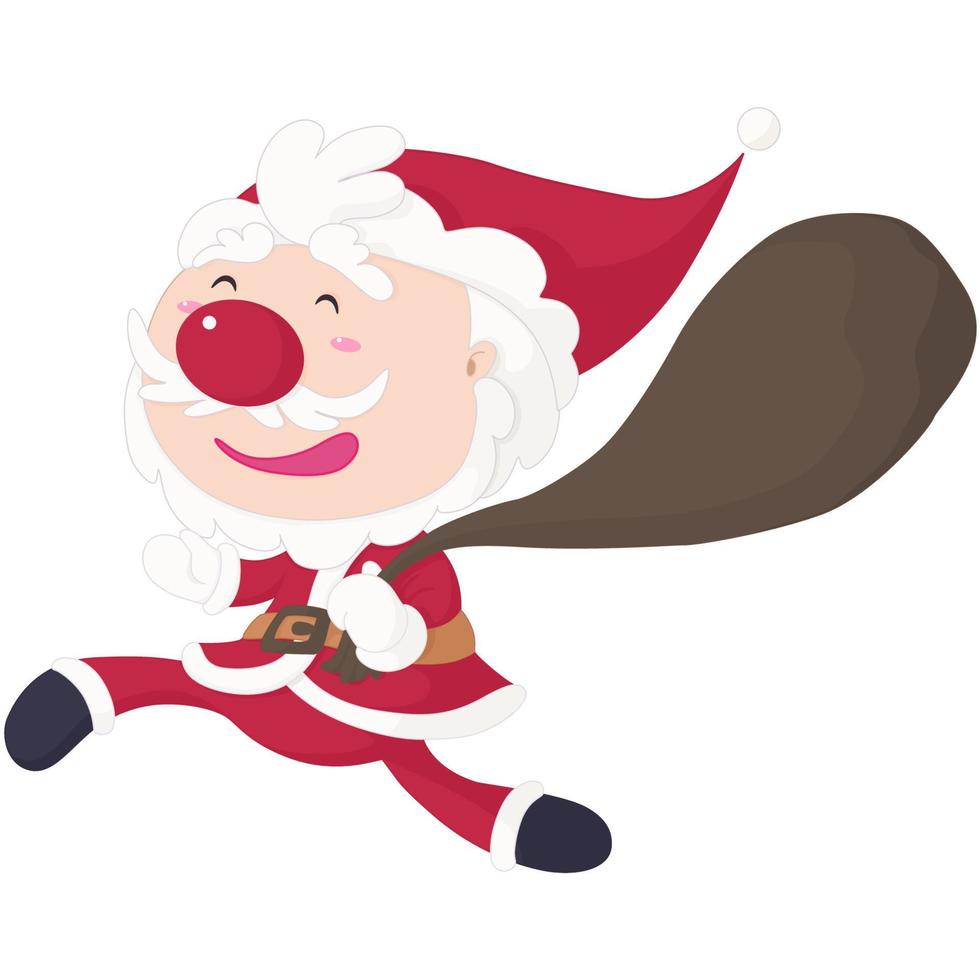 santa claus, un personaje de dibujos animados de navidad, corriendo con un presente vector