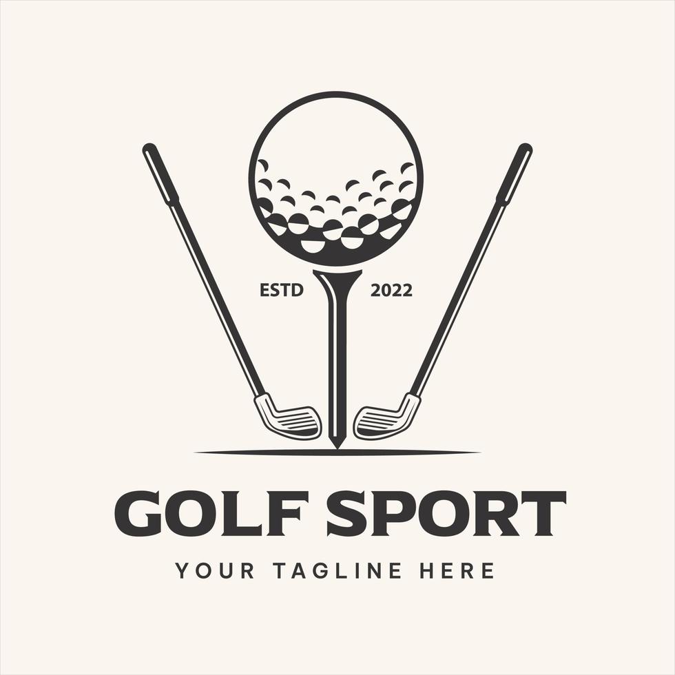 Golf club logo design with stick and ball on tee. Vector illustration, symbol, icon, template