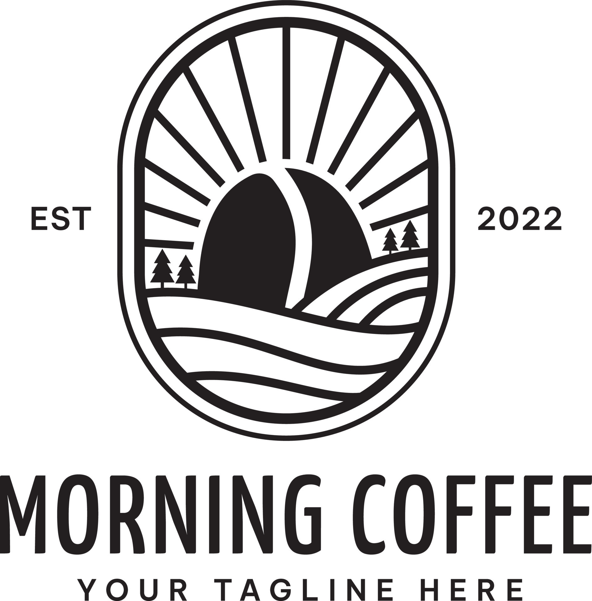 Coffee garden design logo in the morning, Premium Coffee Label, Coffee