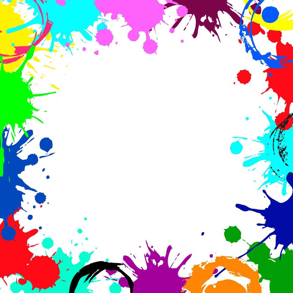 Vector abstract empty frame from color ink blobs. Colorful ink abstract frame background. Grunge splatters