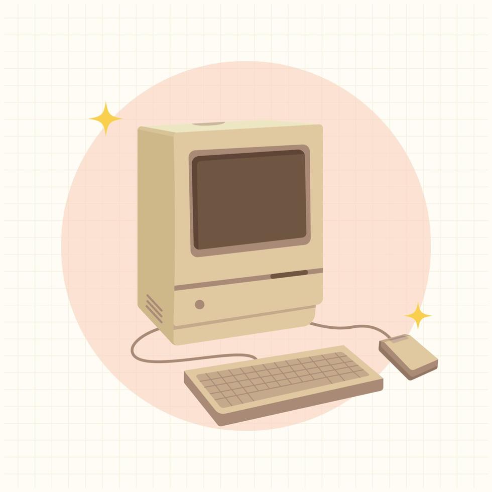 estilo plano de computadora antigua retro, computadora clásica antigua vector