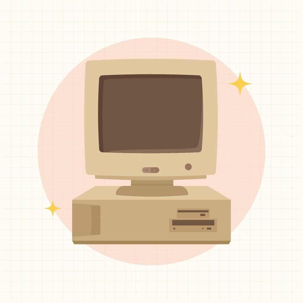 computadora retro, computadora clásica antigua, estilo de diseño plano de computadora vintage vector