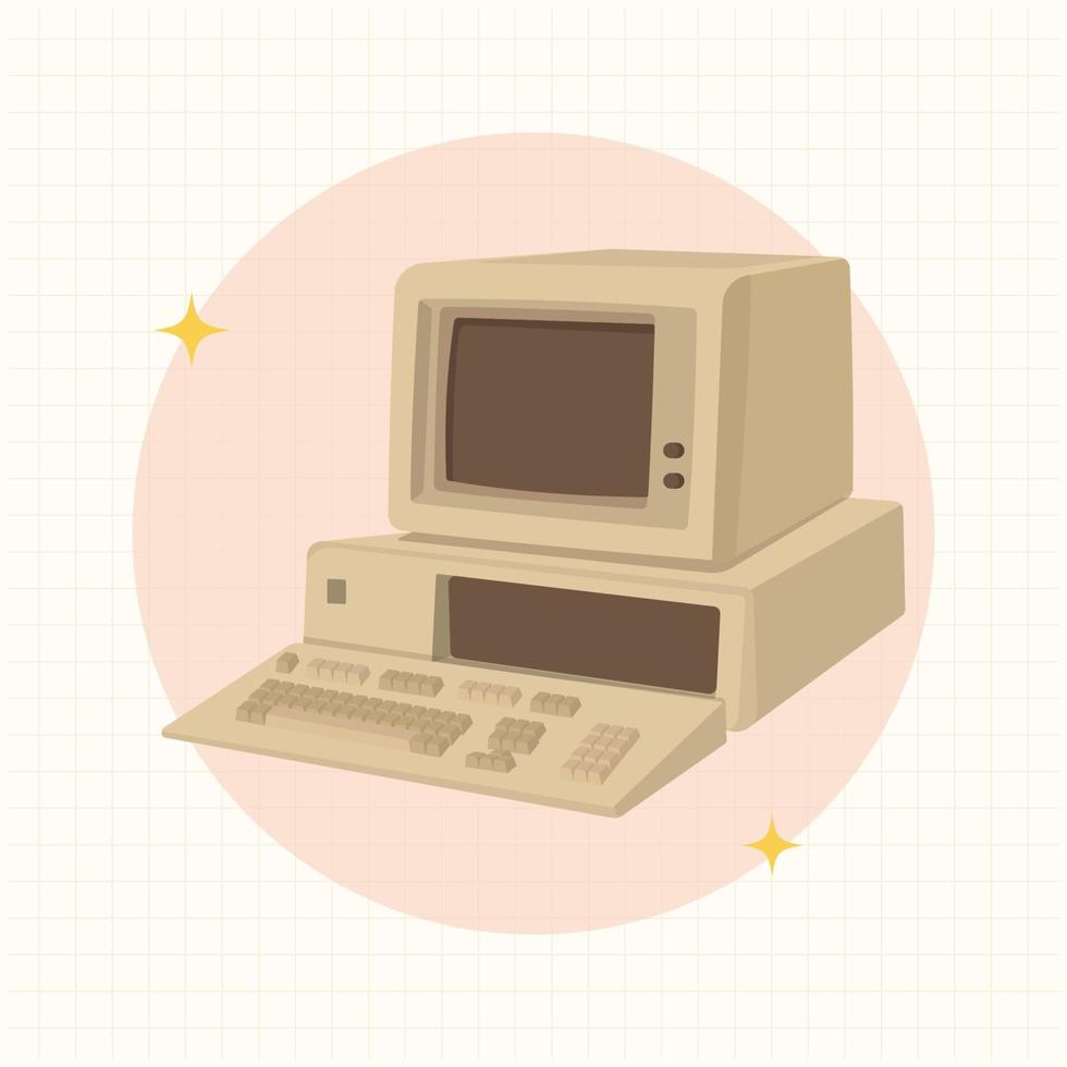 Retro computer, old classic computer flat design style vector