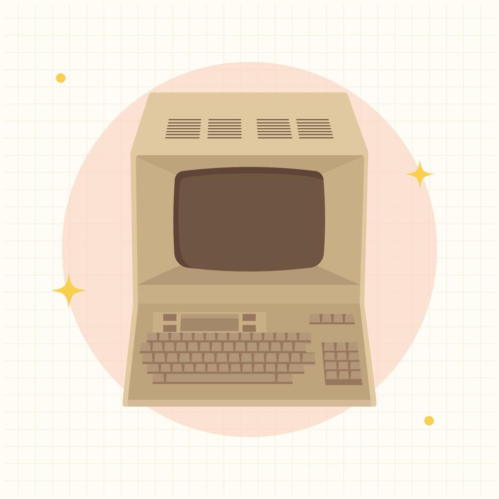 Retro old computer, old classic computer flat design vector