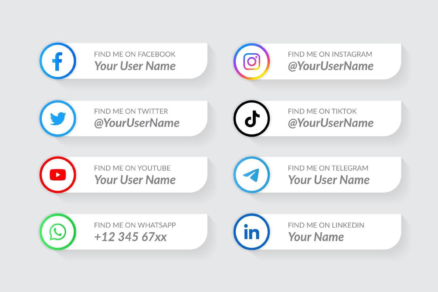 Modern social media lower third icons collection template vector
