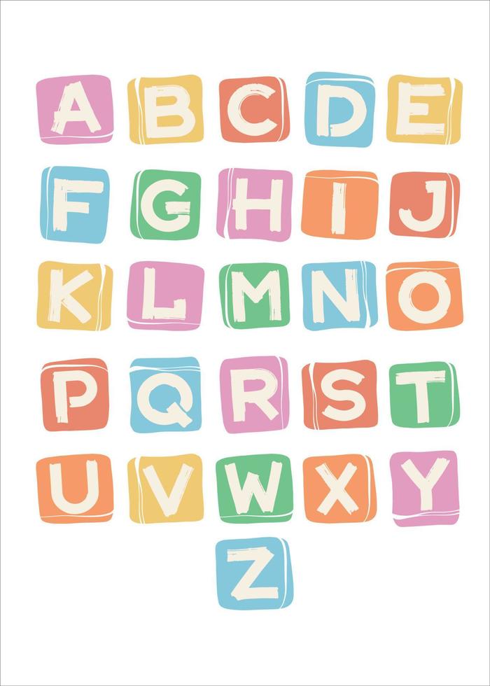 Alphabetic font. Poster with colorful letters on cubes. Template design. Vector typography. Vector design element.