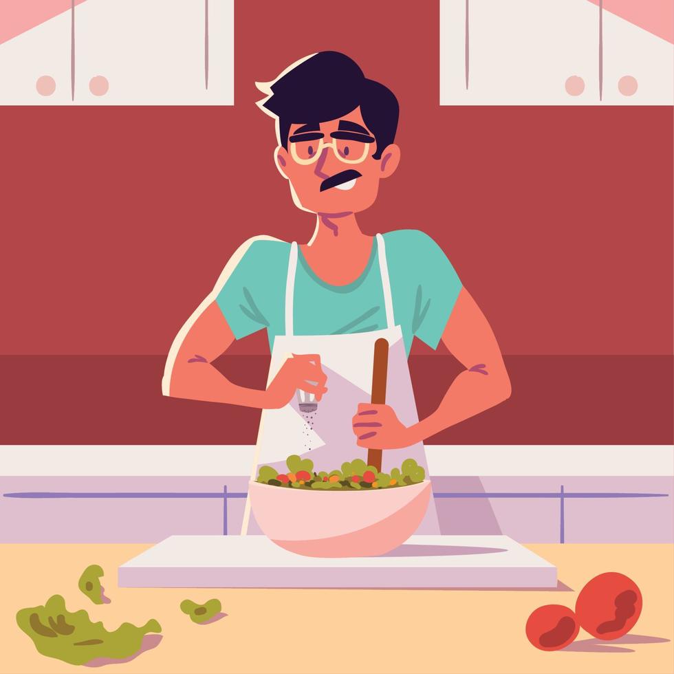 man making salad kitchen vector