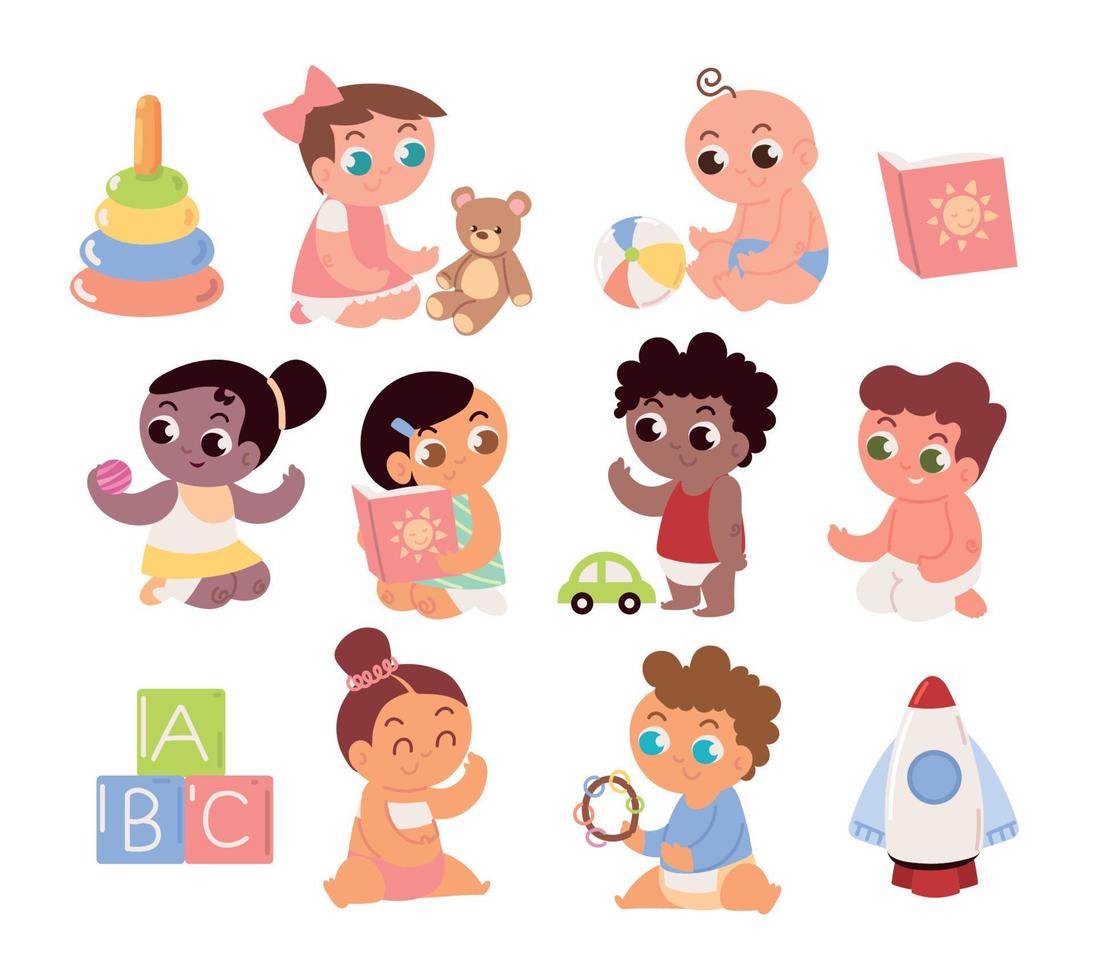 set toddler girls and boys vector