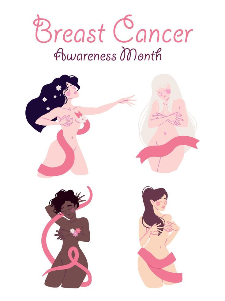 set of breast cancer awareness month vector