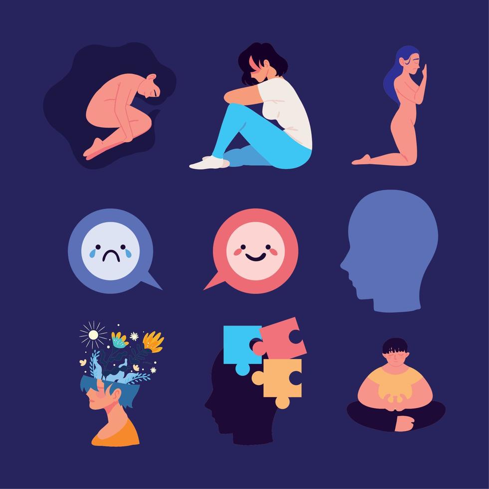 set mental health people vector