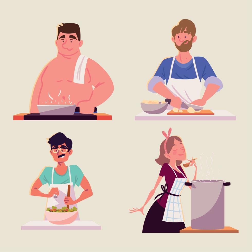 set people cooking vector