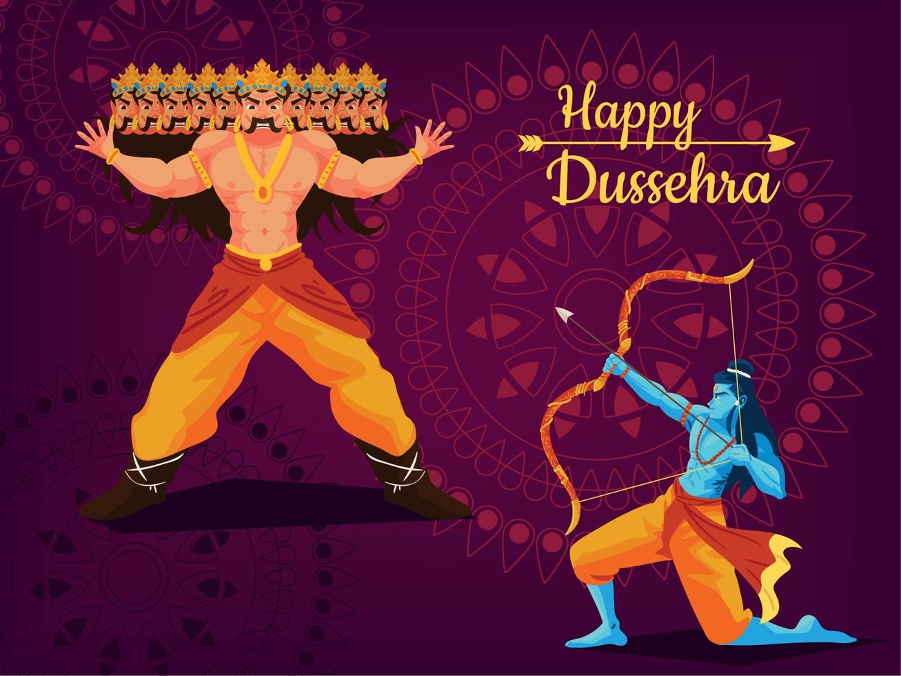 happy dussehra day celebration vector