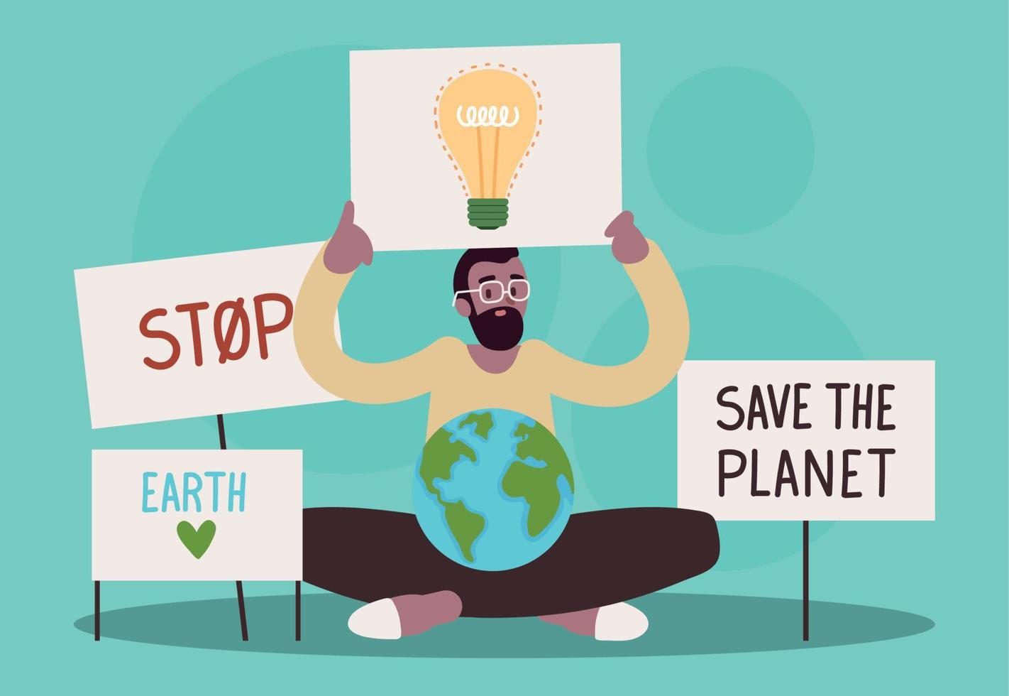 guy save the planet poster vector