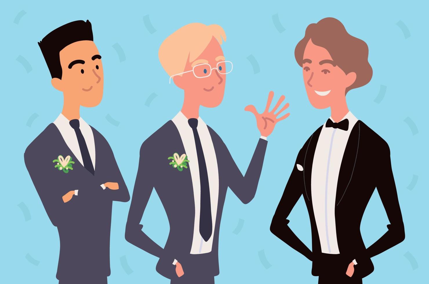 groom in tuxedo and groomsmen vector