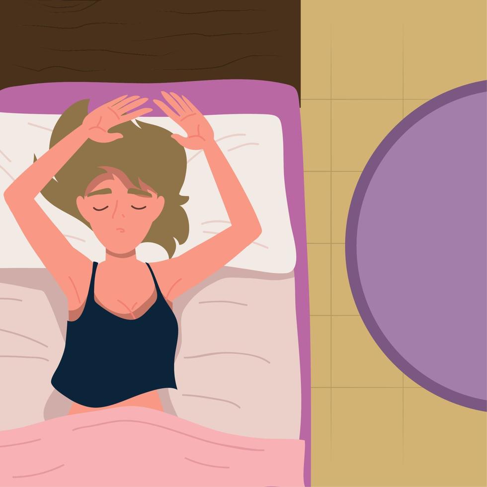 relaxed woman sleep on bed vector