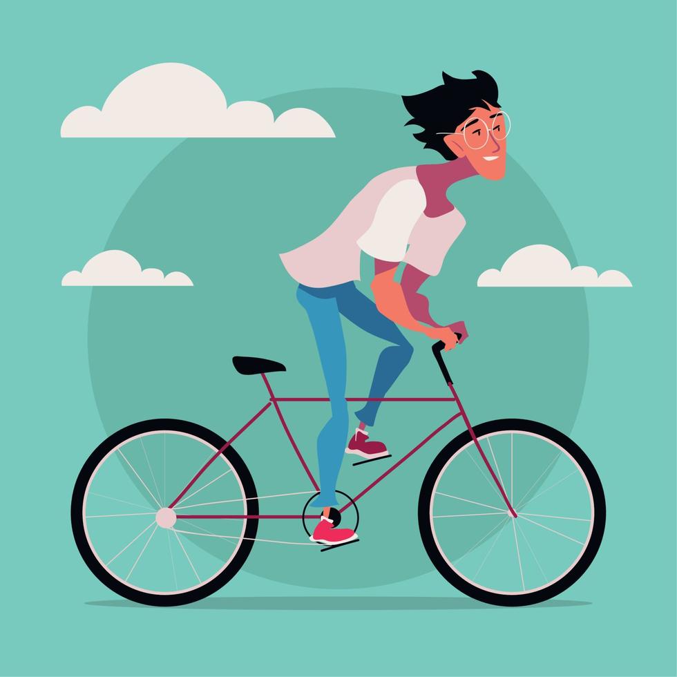 young man riding bike vector