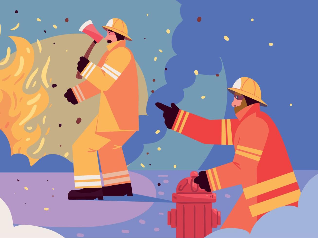 firemen extinguish fire vector