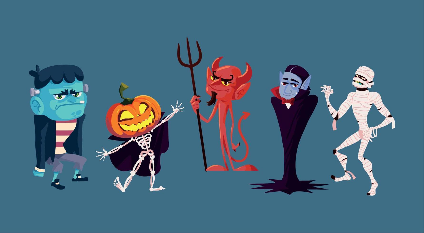 conjunto de personajes de halloween vector