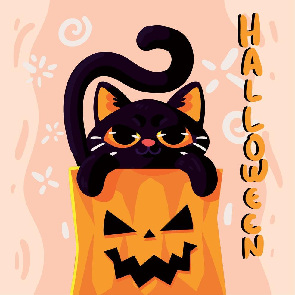 halloween pumpkin and cat vector