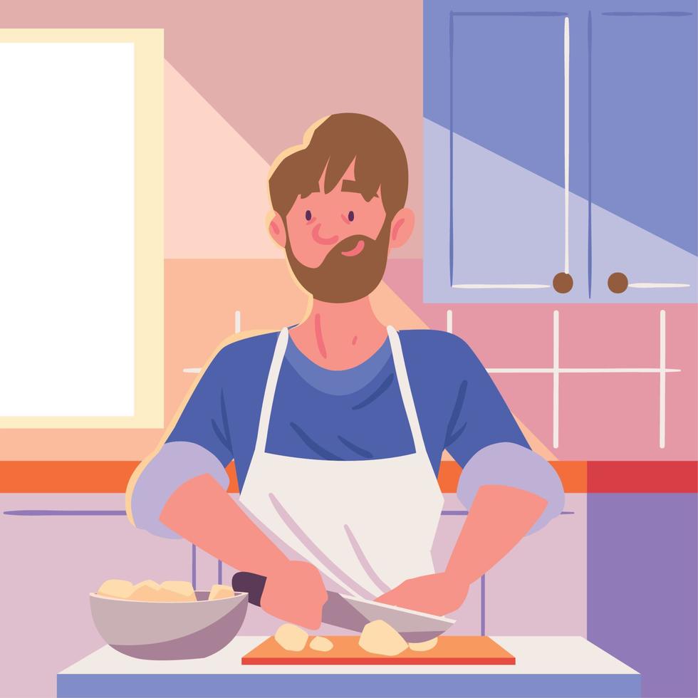 man in kitchen cooking vector