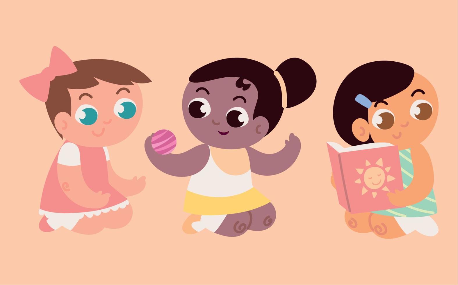 set of cute toddler girls vector