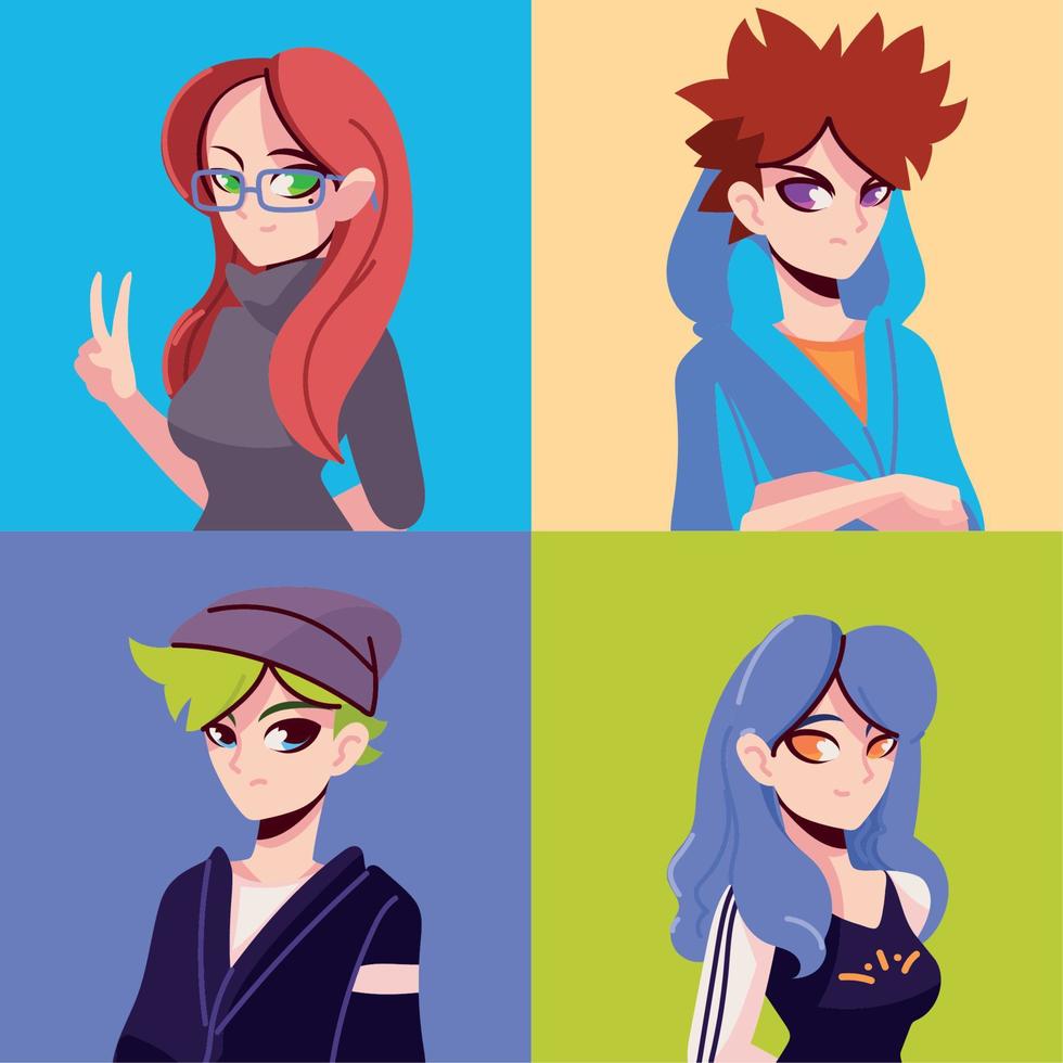 set of anime characters vector