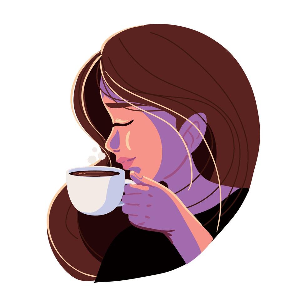 woman drinking hot coffee vector