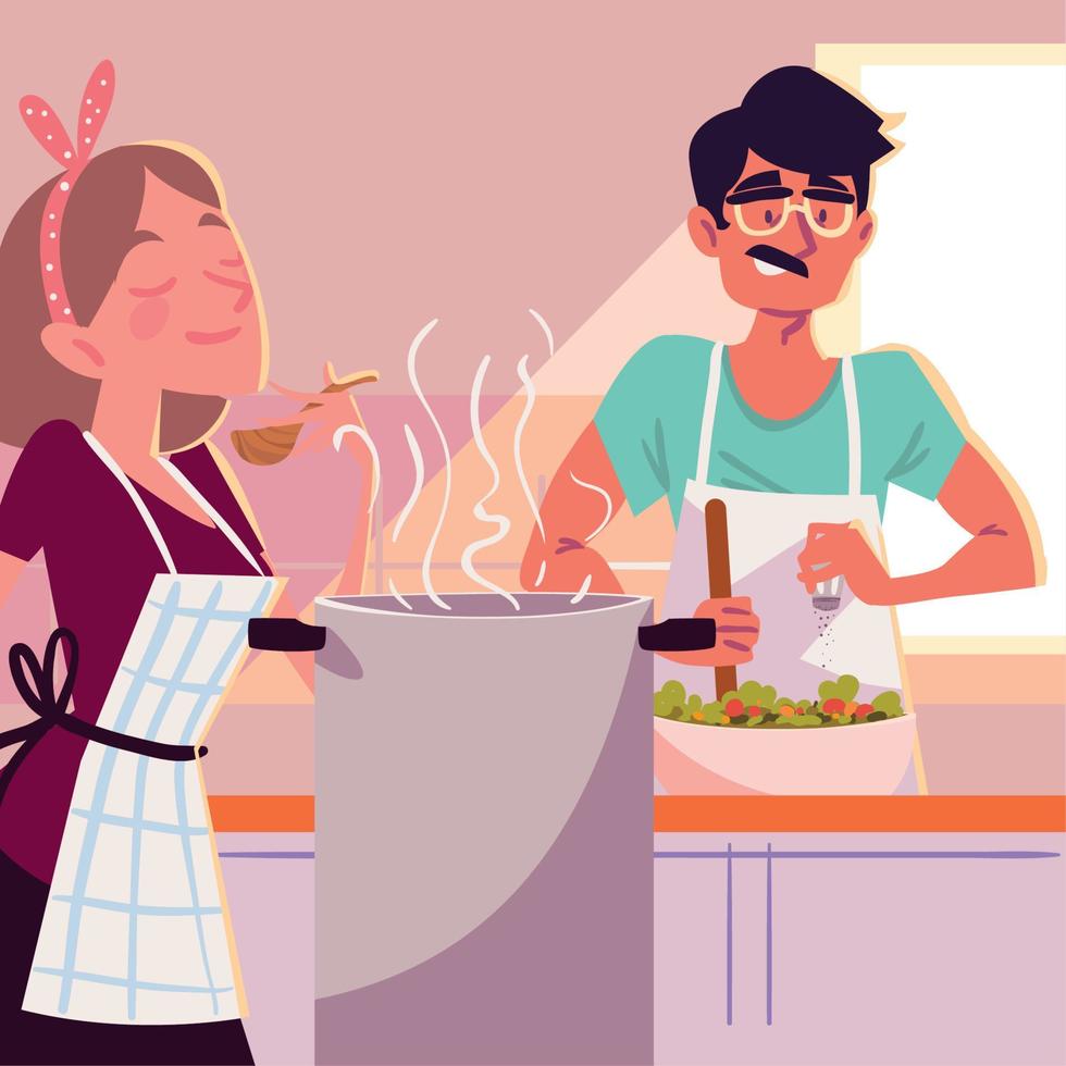 couple preparing food vector