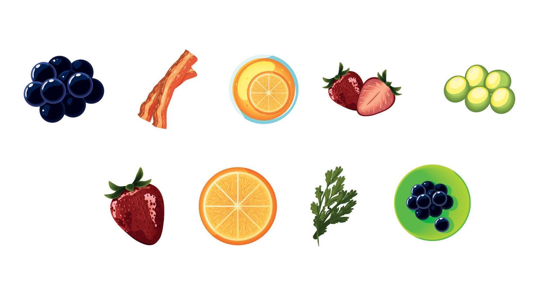 breakfast fruits and bacon vector