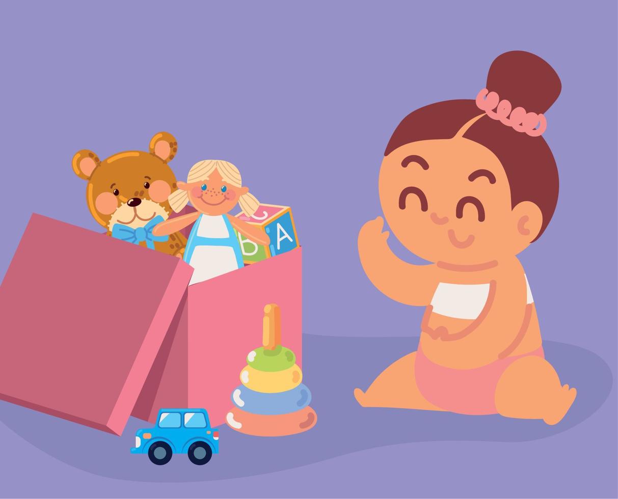 happy little girl and toys vector